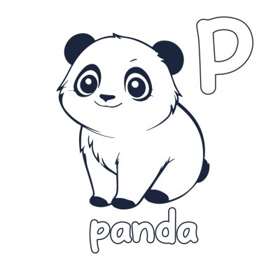 panda vektör illüstrasyonu Siyah ve beyaz panda alfabe boyama kitabı veya çocuklar için sayfa