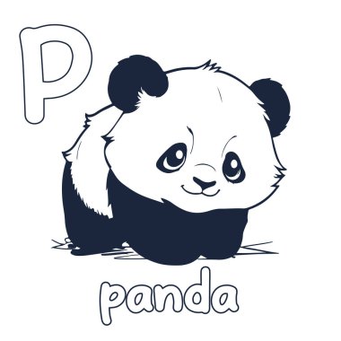 panda vektör illüstrasyonu Siyah ve beyaz panda alfabe boyama kitabı veya çocuklar için sayfa