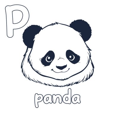 panda vektör illüstrasyonu Siyah ve beyaz panda alfabe boyama kitabı veya çocuklar için sayfa