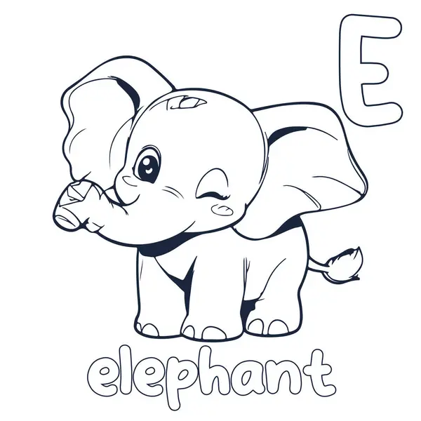 Illustration Vectorielle Éléphant Alphabet Noir Blanc Livre Coloriage Page Pour — Image vectorielle