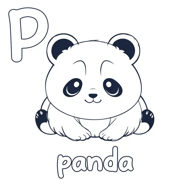 Illustration Vectorielle Panda Alphabet Panda Noir Blanc Coloriage Livre Page — Image vectorielle