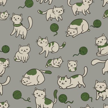 Yeşil Aksanlı ve İplik Toplu Şirin Kusursuz Kediler Kalıbı