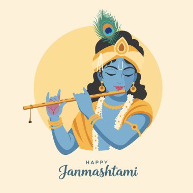 Zarif Tanrı Krishna Mutlu Janmashtami festivali için flüt çalıyor..