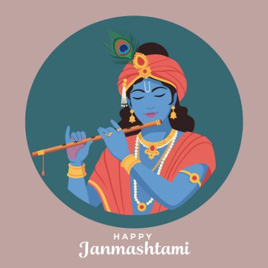 Yüce Tanrı Krishna Mutlu Janmashtami Kutlaması için flüt çalıyor.