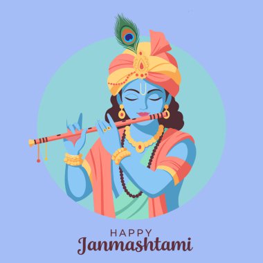Lord Krishna Flüt Çalıyor, Mutlu Janmashtami Hindu Festivali Kutlaması
