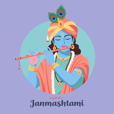 Yüce Tanrı Krishna Mutlu Janmashtami Kutlaması için flüt çalıyor.