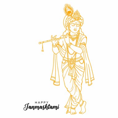 Mutlu Janmashtami Lordu Krishna Flüt Taslak Festivali Vektör Sanatı