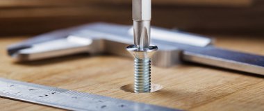 Tornavida, meşe ağacına vida takıyor.