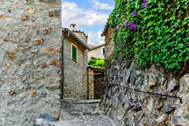İspanya 'da Valldemosa, Mallorca, Balearic Adaları' ndaki bir caddenin güzel manzarası