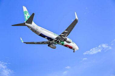 Barselona, İspanya; 16 Temmuz 2023: Transavia Havayolları şirketinin Boeing 737 uçağı, Josep Tarradellas Barselona-El Prat havaalanına indi.