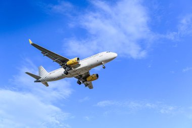 Barselona, İspanya; 16 Temmuz 2023: Vueling şirketinin Airbus A320 uçağı, Josep Tarradellas Barselona-El Prat havaalanına indi.