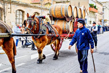 Igualada, Barselona, İspanya; 19 Ocak 2025: İgualada 'nın Üç Mezarı Festivali. Antik Igualada Traginers loncasının 203. yıldönümünde şehir sokaklarında turlar.. 