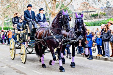 Igualada, Barselona, İspanya; 19 Ocak 2025: İgualada 'nın Üç Mezarı Festivali. Antik Igualada Traginers loncasının 203. yıldönümünde şehir sokaklarında turlar.. 