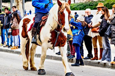 Igualada, Barselona, İspanya; 19 Ocak 2025: Igualada Üç Mezar Festivali. Antik Igualada Traginers loncasının 203. yıldönümünde şehir sokaklarında turlar.