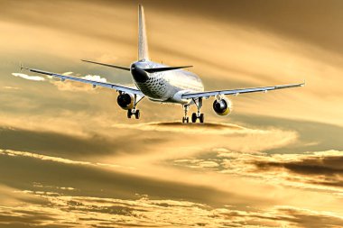 Barselona, İspanya; 1 Kasım 2023: Vueling şirketinin Airbus A320 uçağı, gün batımında Josep Tarradellas Barselona-El Prat havaalanına indi.