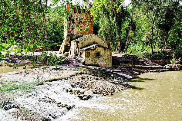 Guadaira Nehri kıyısındaki Algarrobo un değirmeni Alcal de Guadaira, Seville 'deki Oromana Parkı' nda.