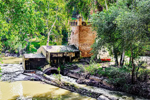 Guadaira Nehri kıyısındaki Algarrobo un değirmeni Alcal de Guadaira, Seville 'deki Oromana Parkı' nda.