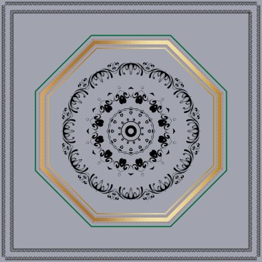 Vektör soyut dekoratif, etnik arka plan süslemeli, yuvarlak çiçek elementleri.