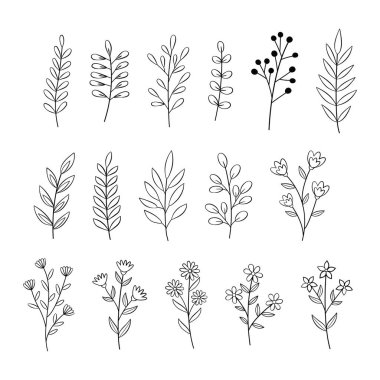 El çizimi düz çiçek koleksiyonu