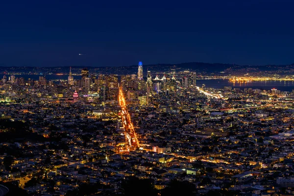 Widok Panoramę San Francisco Nocy Kalifornia Usa — Zdjęcie stockowe