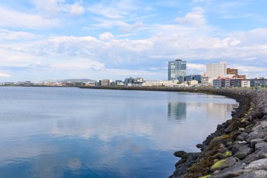 View of Reykjavik waterfront and bay on a clear summer day. Iceland.
