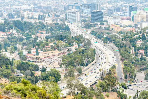 Aerial View Busy Freeway Los Angels Misty Autumn Morning United Stock Picture