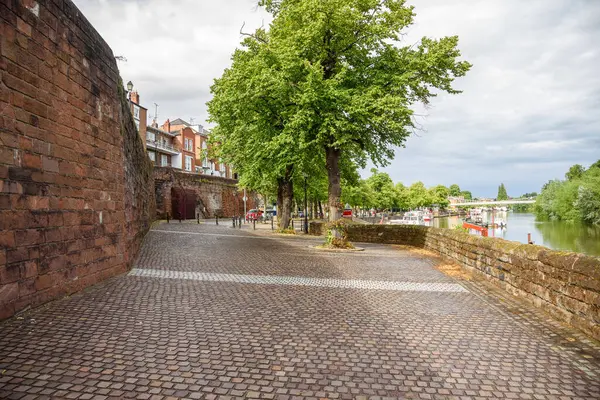 Riverbank Park Old City Walls Chester Cloudy Summer Day England Stock Image