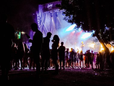 Kalabalık ve insanlar büyük bir kalabalığın önünde partideler.