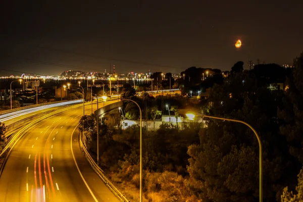 Νυχτερινή Άποψη Της Πόλης Της Βαρκελώνης — Φωτογραφία Αρχείου
