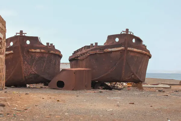rusty boat in the sea, cape verde