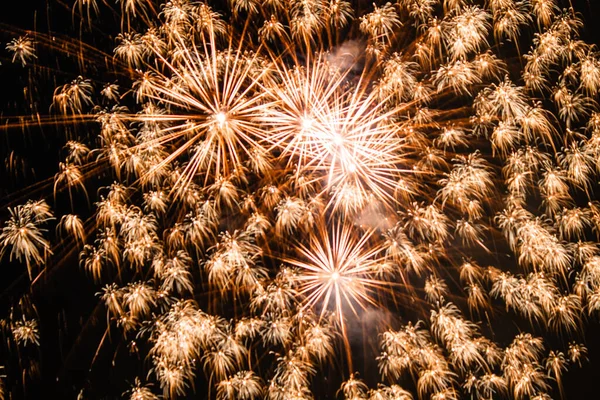 Gece gökyüzünde renkli havai fişekler