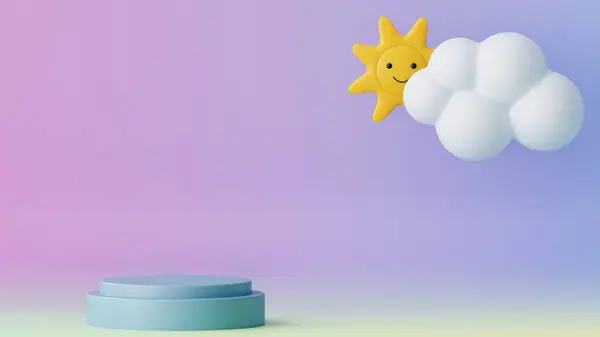 Милое Солнце Облаками Рендеринг Сцена Рекламы Лицензионные Стоковые Фото
