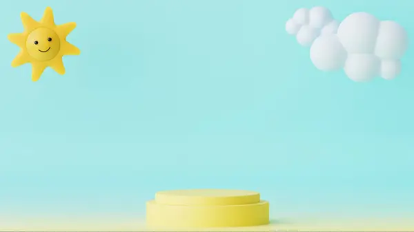可爱的太阳与云彩 3D渲染 登广告的场面 图库照片