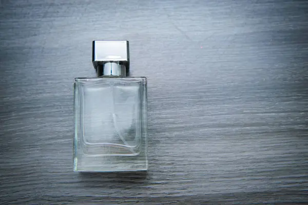 Frasco Perfume Mesa Blanca Cama Plana Espacio Para Texto — Foto de Stock