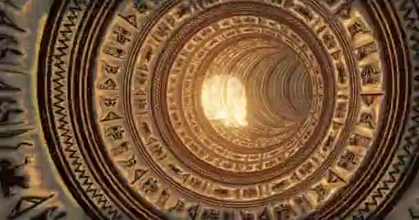 Sjel Reiser Abstrakt Tunnel Med Egyptiske Hieroglyfer – stockvideo