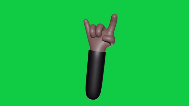 Zestaw Animowanego Gestu Ręka Rock Roll Zielonym Tle Ekranu Zawiera — Wideo stockowe