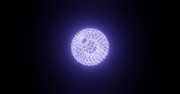 带深蓝色能量球体的线框旋转 — 图库视频影像