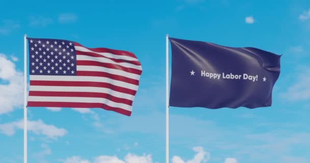 Feliz Día Del Trabajo Bandera Bandera Los Estados Unidos Ondean — Vídeos de Stock
