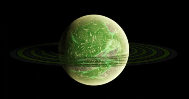 Fantascienza Green Water Planet Con Anelli Enormi — Video Stock