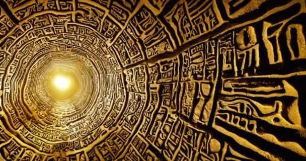 Abstraktní Zlatý Pískovcový Tunel Egyptskými Hieroglyfy — Stock video