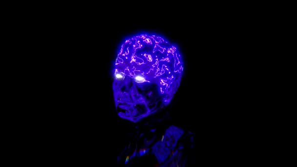 罗马雕像头像 紫色和蓝色脑动画 — 图库视频影像