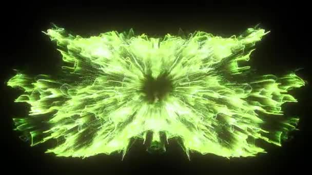 Résumé Explosion Étoile Kaléidoscopique Verte Sur Fond Noir — Video