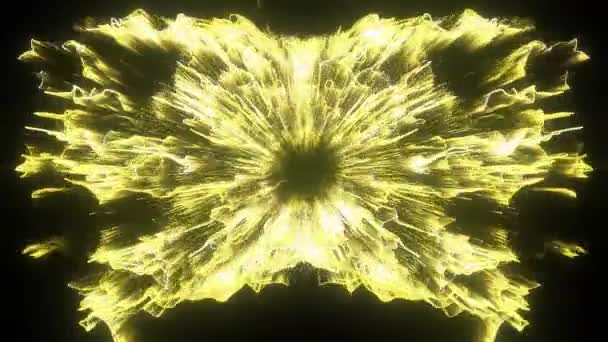 Abstract Yellow Kaleidoscopic Star Explosion Black Background — Stock Video