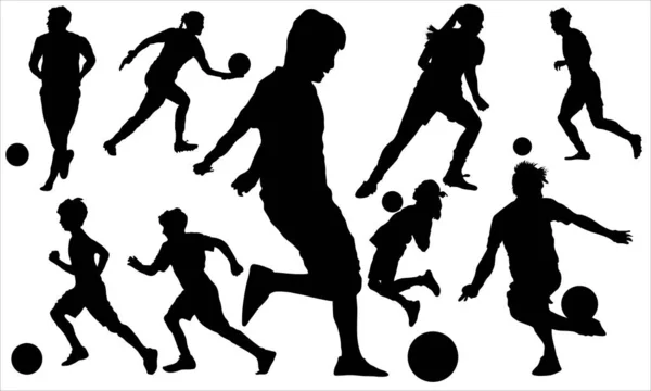Soccer Players Flat Design Silhouette Vector Illustration — Stock Vector