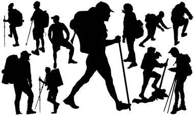 Climber hiker backpacker silhouette vector of a mountaineer clipart