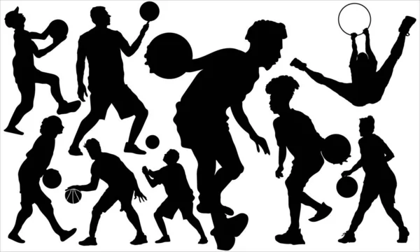 Силуэты Баскетбольный Векторный Набор Игроков — стоковый вектор