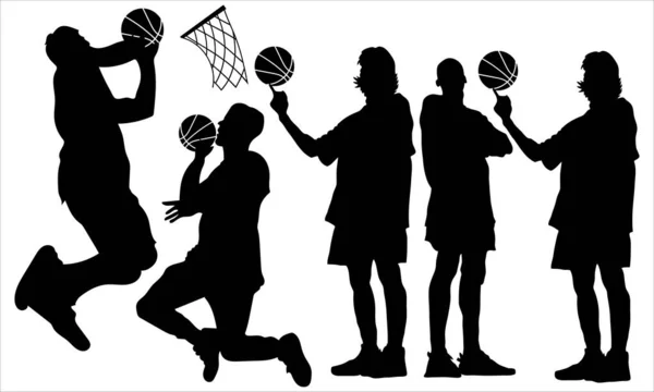 Silhouettes Entraînement Sportif Ensemble Vecteur Basket Ball Joueurs — Image vectorielle