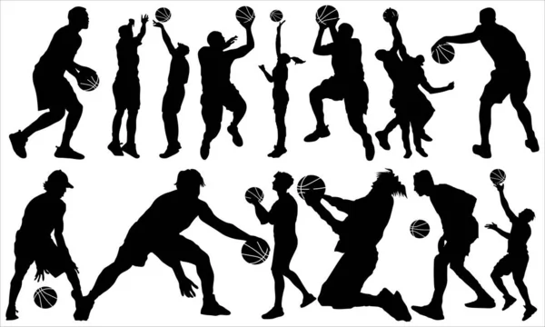 Спортивні Тренувальні Силуети Баскетбол Векторний Набір Гравців — стоковий вектор