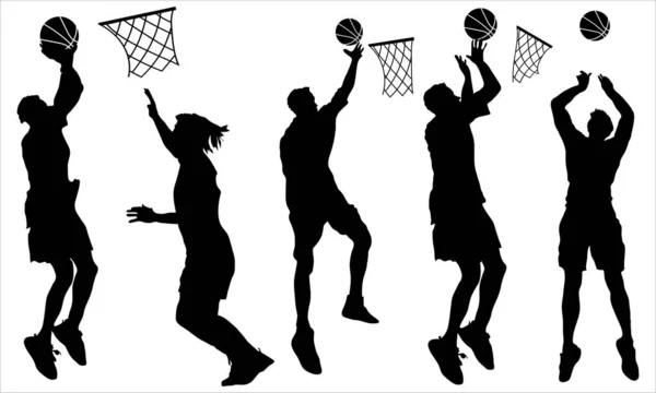 Sport Training Silhouettes Basketball Vector Set Players — Stock Vector