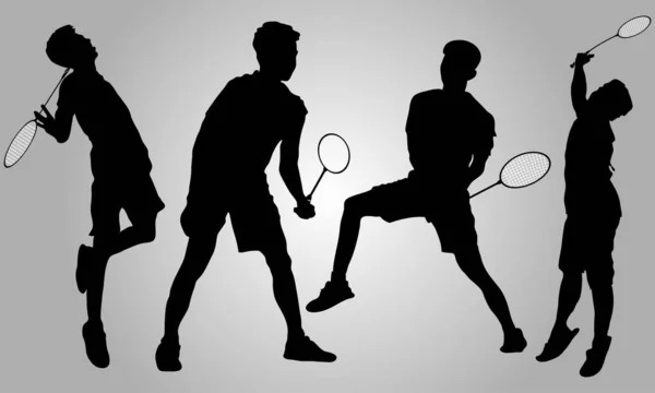 Badminton Giocatore Vettore Piatto Collezione Silhouette — Vettoriale Stock